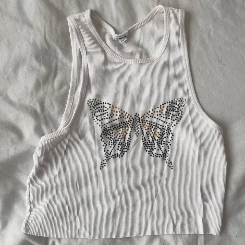 Rhinestone Butterfly Garage Tank Top
